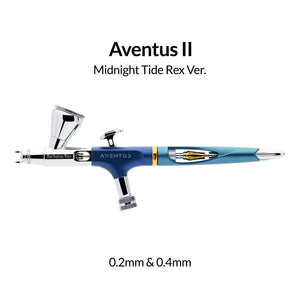 Gaahleri Aventus II Midnight Tide Rex in Dunkelblau und Türkis mit Angabe der Düsengrößen 0,2 und 0,4 mm.