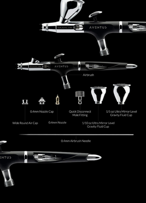Gaahleri Aventus Black Aurora Airbrush mit Zubehör und 0,4 mm Düse – Übersicht von Airbrush, Nadel und Gravity Cups