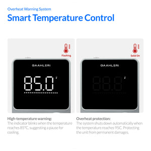 Display des Gaahleri TurboX Mini mit Temperaturwarnung und Überhitzungsschutz
