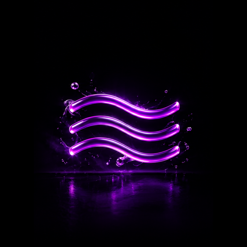 Drei violett leuchtende Wellenlinien auf schwarzem Hintergrund.