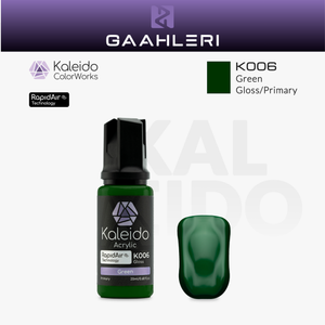 Gaahleri Kaleido ColorWorks K006 Green: grüne Acrylfarbe, glänzend, in der 20-ml-Flasche mit Farbmuster.