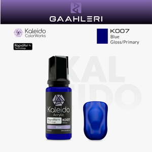 Gaahleri Kaleido ColorWorks K007 Blue: blaue Acrylfarbe, glänzend, in der 20-ml-Flasche mit Farbmuster.