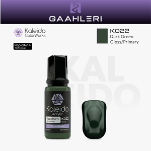 Gaahleri Kaleido ColorWorks K022 Dark Green: dunkelgrüne Acrylfarbe, glänzend, in der 20-ml-Flasche mit Farbmuster.
