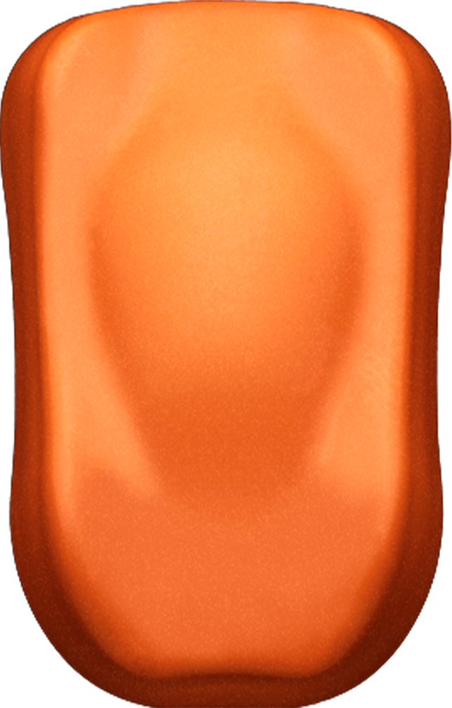 Kaleido K305: orangefarbenes Metallic-Farbmuster auf einer gewölbten Testfläche.