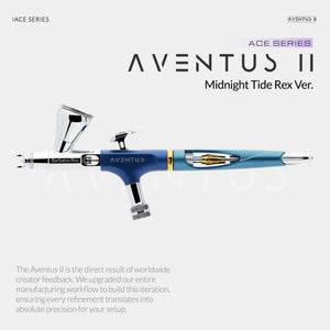 Gaahleri Aventus II Midnight Tide Rex aus der ACE-Serie in Seitenansicht mit blauem Gehäuse, goldfarbenen Akzenten und Barbatos-Rex-Schriftzug.