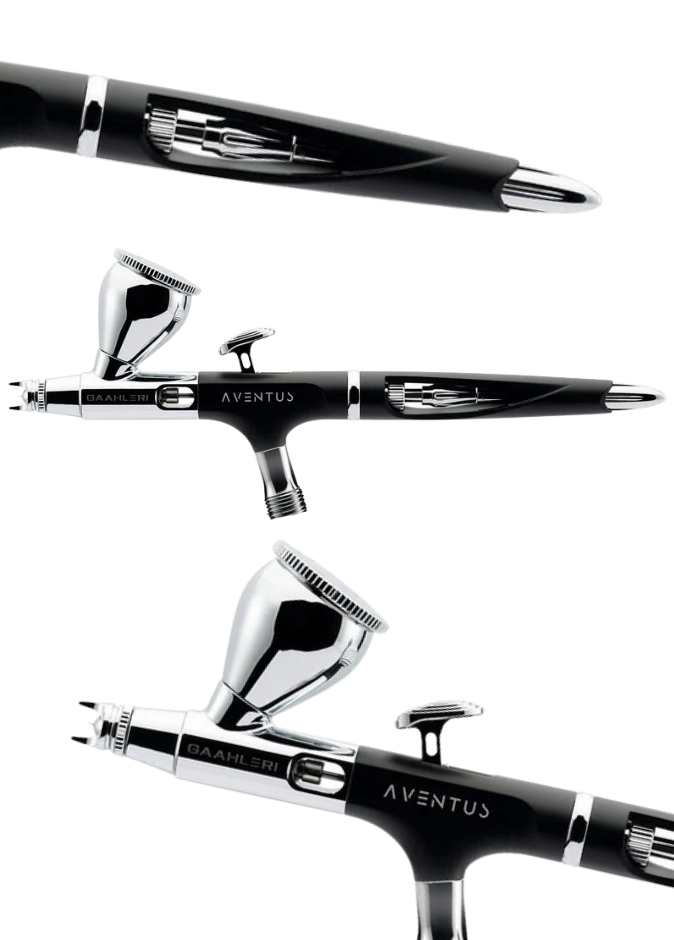 Detailansicht der Gaahleri Aventus Black Aurora Airbrush mit Aventus-Gravur und schwarzem Gehäuse
