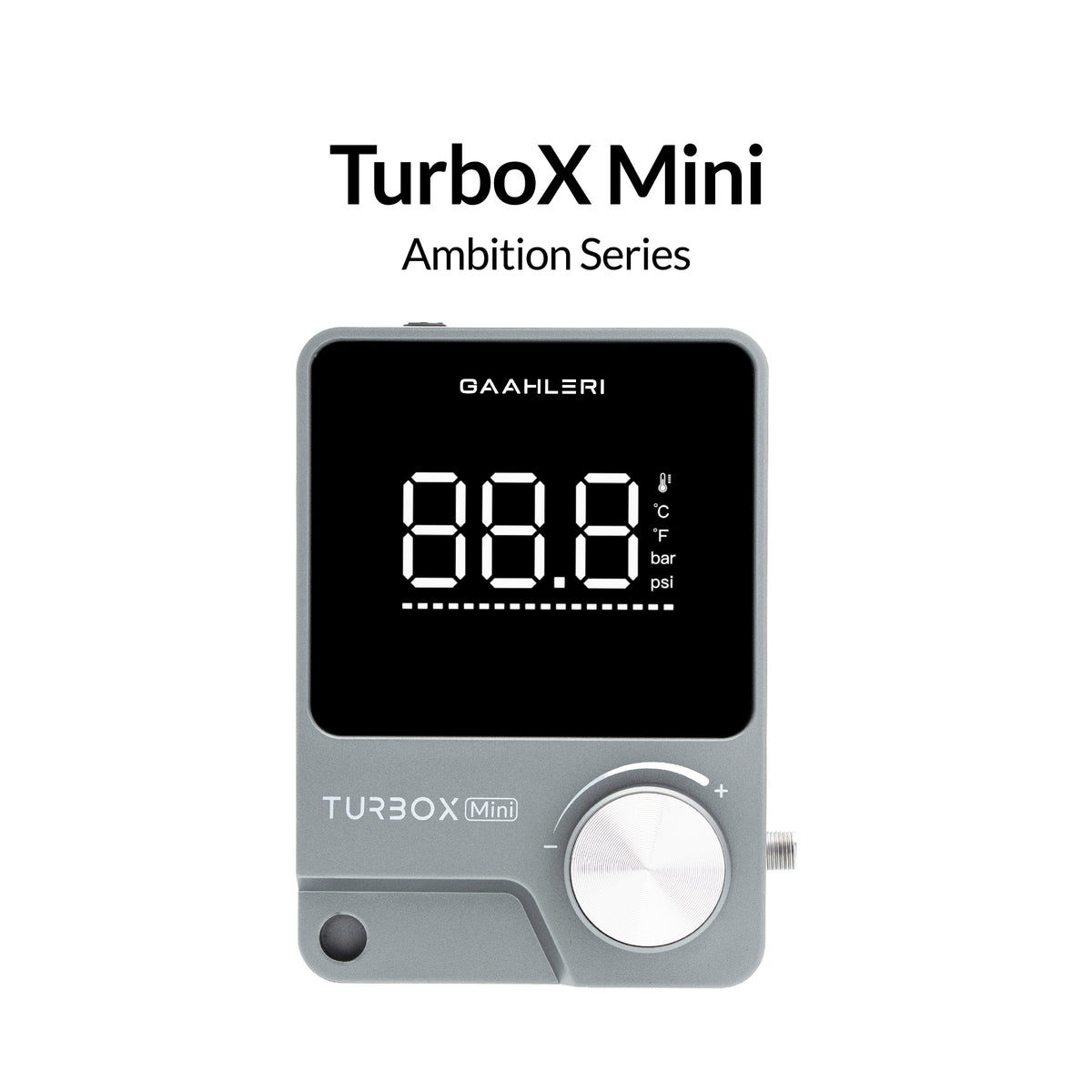Gaahleri TurboX Mini Kompressor frontal mit Digitaldisplay und Einstellrad