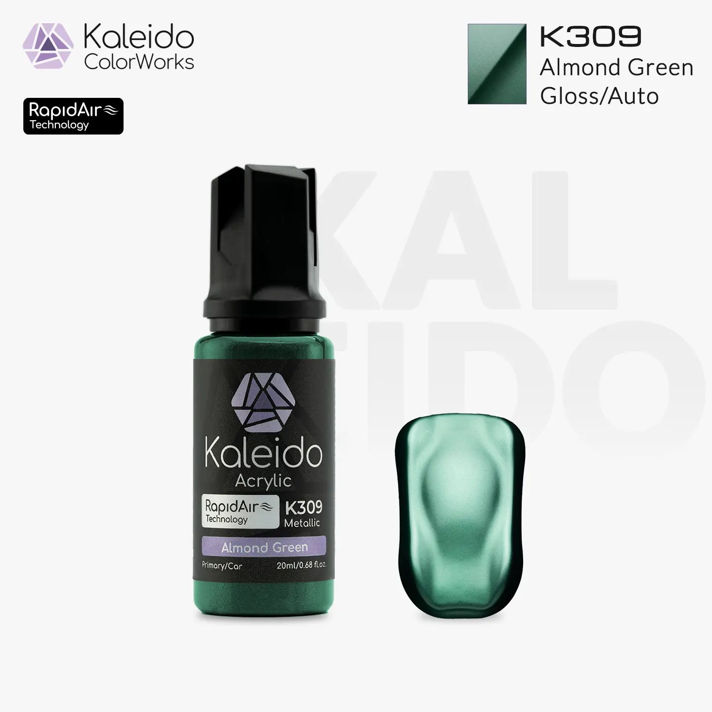 Kaleido ColorWorks K309 Almond Green Metallic Auto Colors 20ml brand layout image