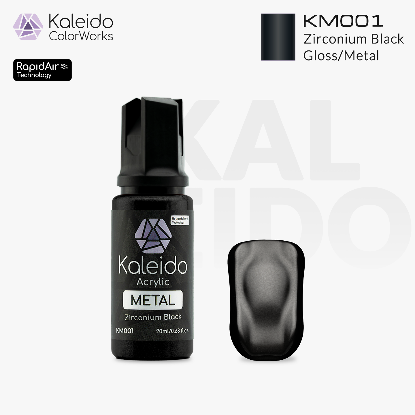 Kaleido ColorWorks KM001 Zirconium Black Gloss Auto Colors 20ml brand layout image
