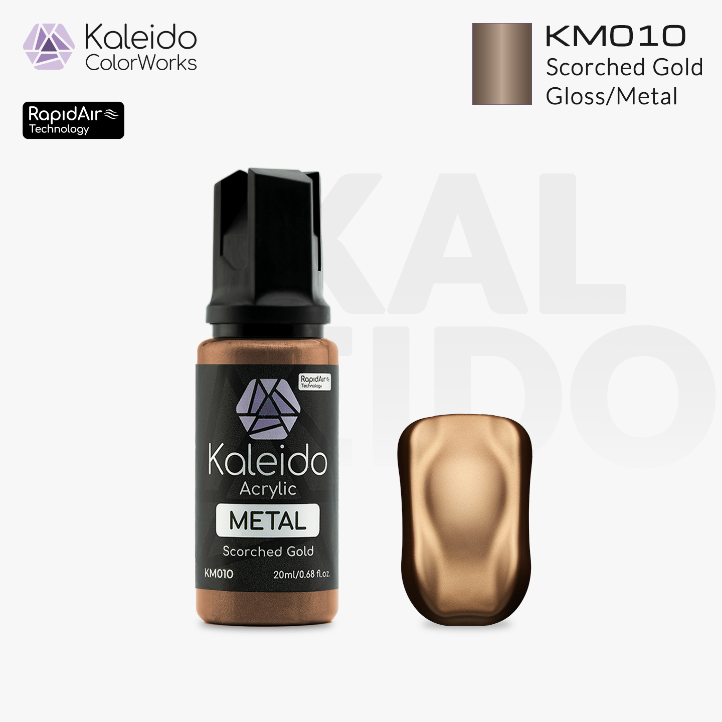 Kaleido ColorWorks KM010 Scorched Gold Gloss Metal Colors 20ml brand layout image