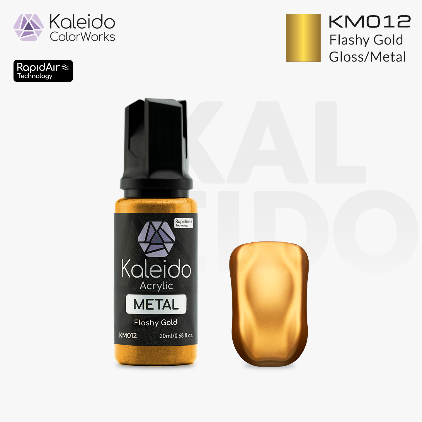 Kaleido ColorWorks KM012 Flashy Gold Gloss Metal Colors 20ml brand layout image