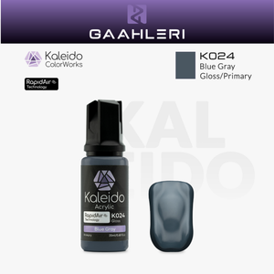 Gaahleri Kaleido ColorWorks K024 Blue Gray: blaugraue Acrylfarbe, glänzend, in der 20-ml-Flasche mit Farbmuster.