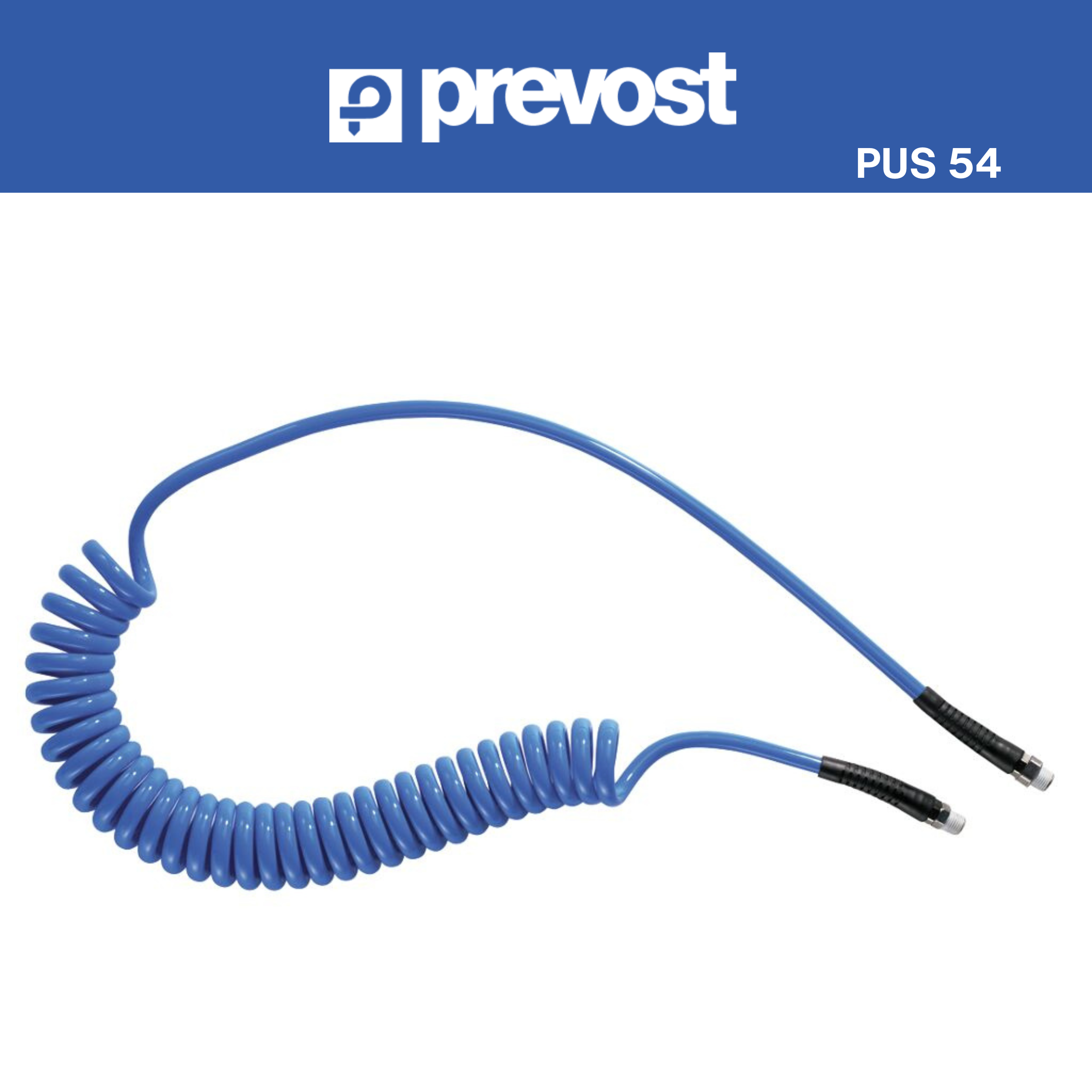 Prevost PUS 54 Polyurethan-Spiralschlauch, 4 m, mit blauer Prevost Kopfleiste